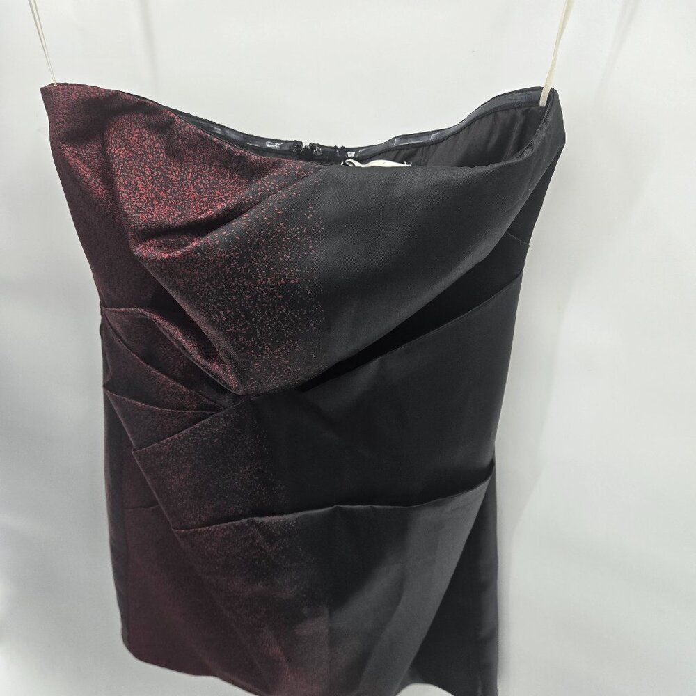 Vintage Y2k Leon Max Black Red Strapless Splatter Satin Cocktail Mini Dress 8
